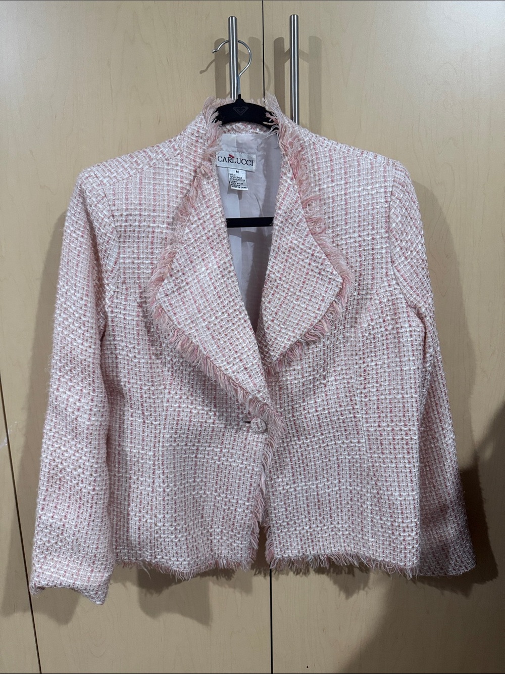 Soft Pink Tweed Frayed-Edge Blazer